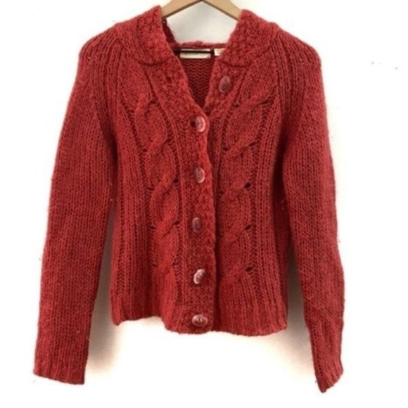 Anthropologie Sweaters - Anthropologie Sleeping on Snow Red Hooded Knit Cardigan Size Small